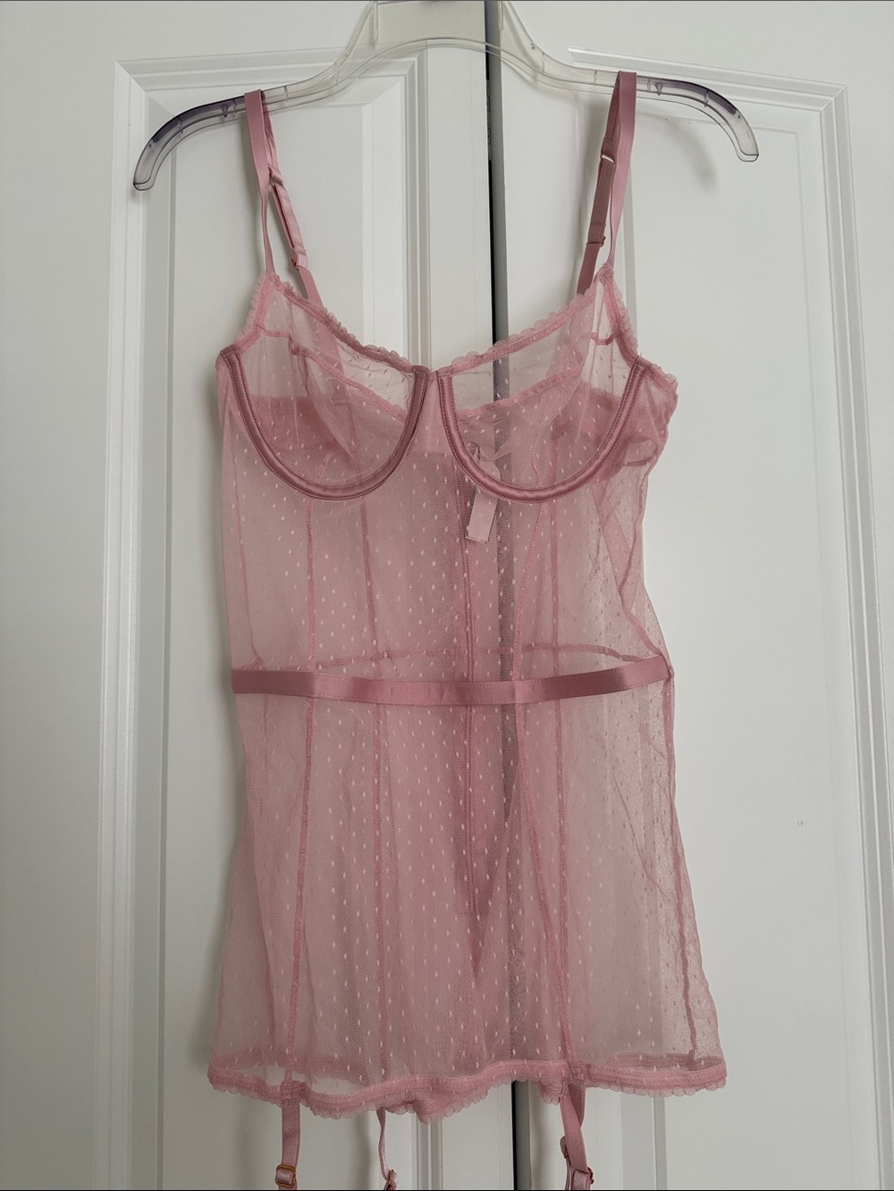 Victoria's Secret Rose Pink Sheer Mesh Chemise with Garter Straps